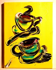 COFFEE ART by  Mark Kazav    Nice Abstract Modern Original Oil Painting POP A4f