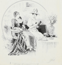 Ladies at Tea | Ink Drawing by Josef Mukarowsky