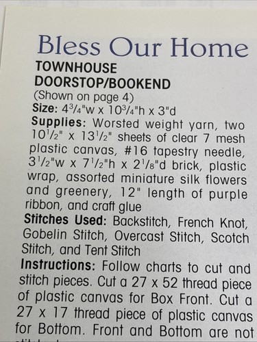 House Bookend Doorstop Plastic Canvas Pattern 3 Pages From Book - Picture 2 of 4