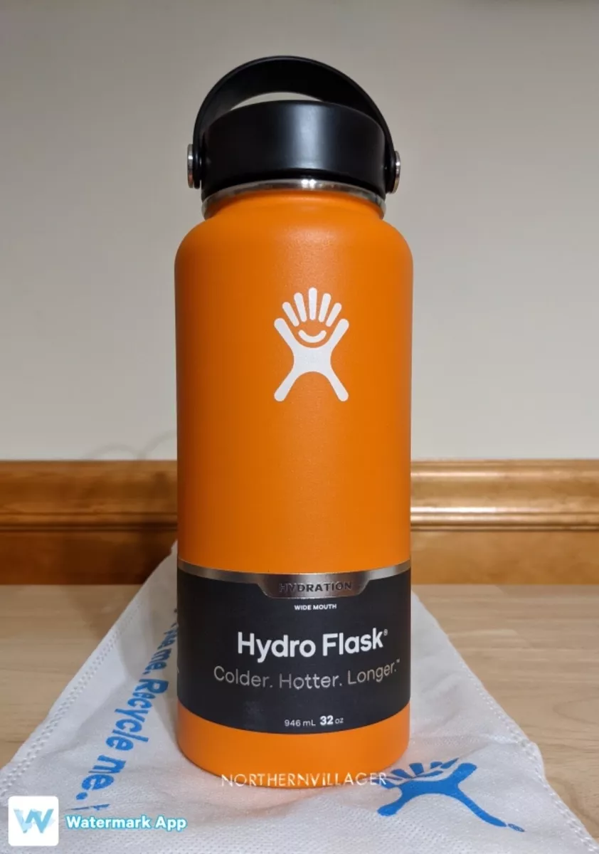 32oz Hydro Flask Water Bottle Stainless Steel Wide Mouth Orange