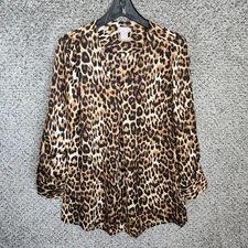 Chicos Top Womens 0 US Small Brown Animal Print V-Neck Blouse Long Sleeve Ladies