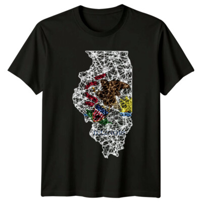 Illinois State Outline Map Flag Herren T-Shirt Damen Tee Grafik Unisex Top