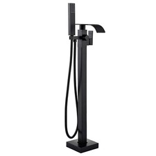 Matte Black Freestanding Bathtub Filler Tub Faucet With Hand Shower Floor Mount