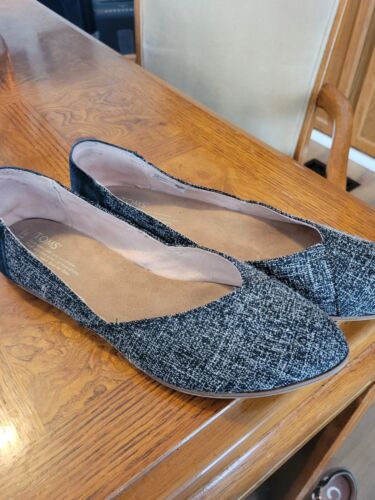 Black Verigated Shallow Toe Brush Canvas & Suede Flats By TOMS Sz 11  Good Condt - Picture 1 of 13