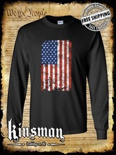Distressed American US Flag Long Sleeve T-Shirt - Patriotic 4th of July USA