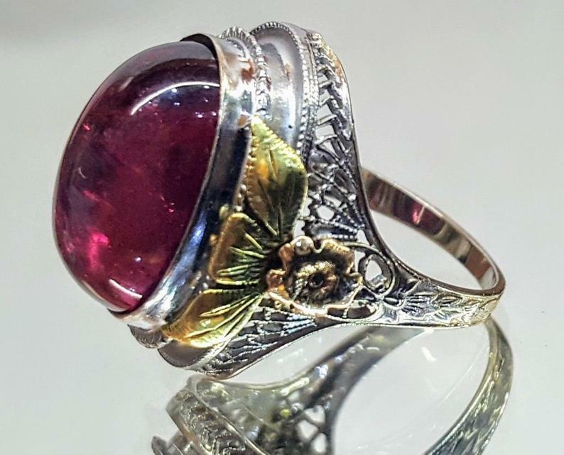 Dark Cherry Red Cabochon 11.2CT Ruby Vintage Edwa… - image 3