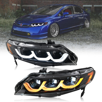 Pair LED Projector Headlight Fit For Honda Civic Sedan 2006-2011 Head Lamps