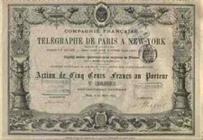 Compagnie Francaise du Telegraphe 1879 Paryż Nowy Jork 500 franków Titres Anciens