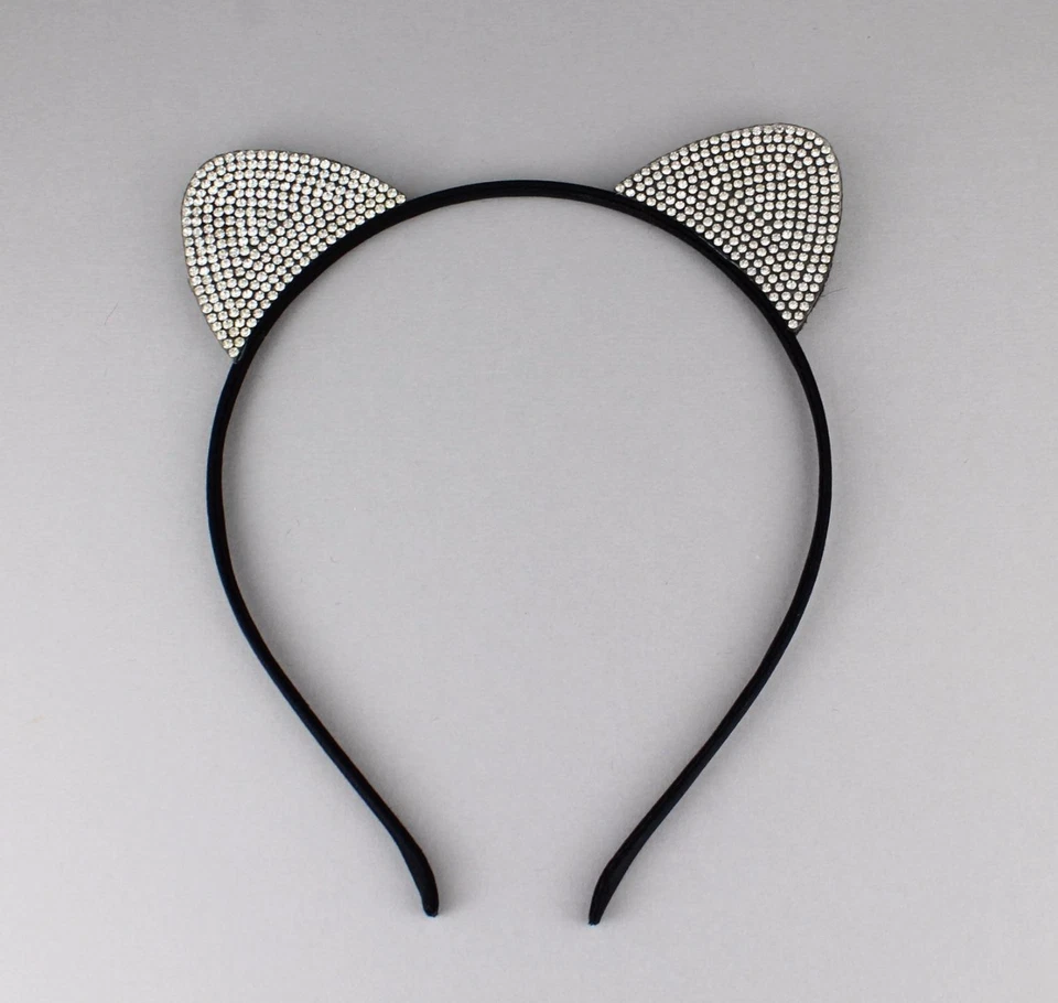 Diadema orejas de gato de metal negro oreja de gatito pelo diadema cristales brillantes Foto 2 de 4