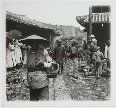China Ein Belebter Freiluftmarkt C1900 Foto N3 Glasplatte Stereo Vintage