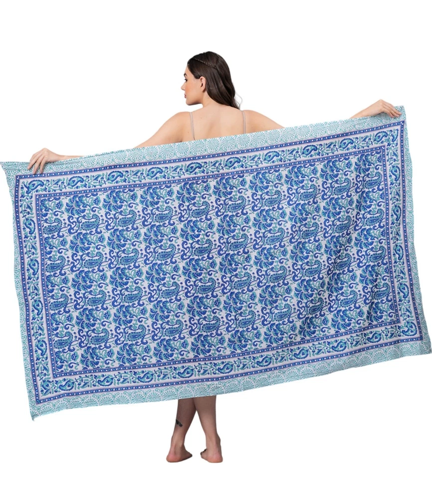 Novo Biquíni Pareo Feminino Sarong Algodão Cobertura Bloco de Mão Estampa Hippie Beach Wear - Imagem 4 de 4