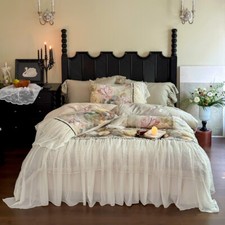 Bedding Set 4 Pcs Lace Pure Cotton Flowers Duvet Cover Flat Sheet 2 Pillowcases