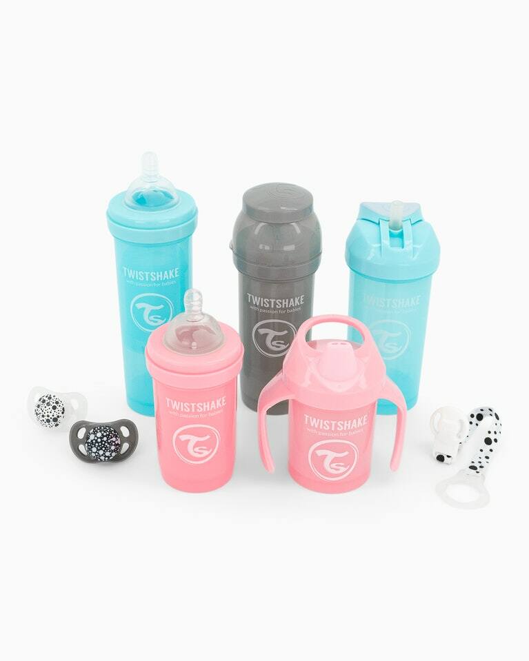 Biberon anti-colique 150ml avec mini tasse d'apprentissage et attache-tétine