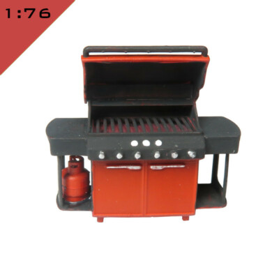 1x 3D gedrucktes BBQ GRILL MIT LPG FLASCHE 1:76, OO Modell Miniatur Layout Landschaft