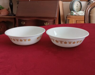 L)  Set of 2 Corning Corelle BUTTERFLY GOLD Pattern 6¼'' Soup / Cereal Bowls