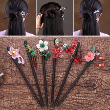 Chinese Style Hairpin Wooden Hair Chopstick Stick Pin Handmade Elegant Flower/