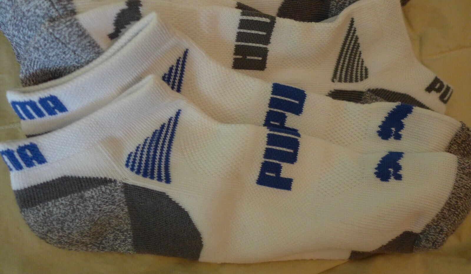 (New) 8 Pair PUMA Mens' No Show Sock, White w/ Black & Gray eBay