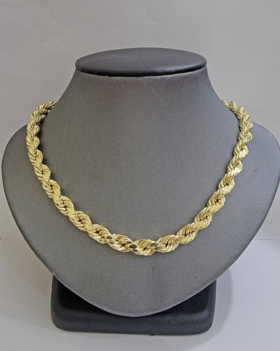 10k Yellow Gold Rope Chain Necklace 20 Inch 8mm Diamond Cuts Mens