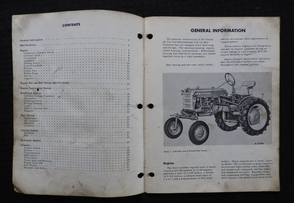 INTERNATIONAL HARVESTER FARMALL CUB & LOBOY TRACTOR SPECIFICATIONS