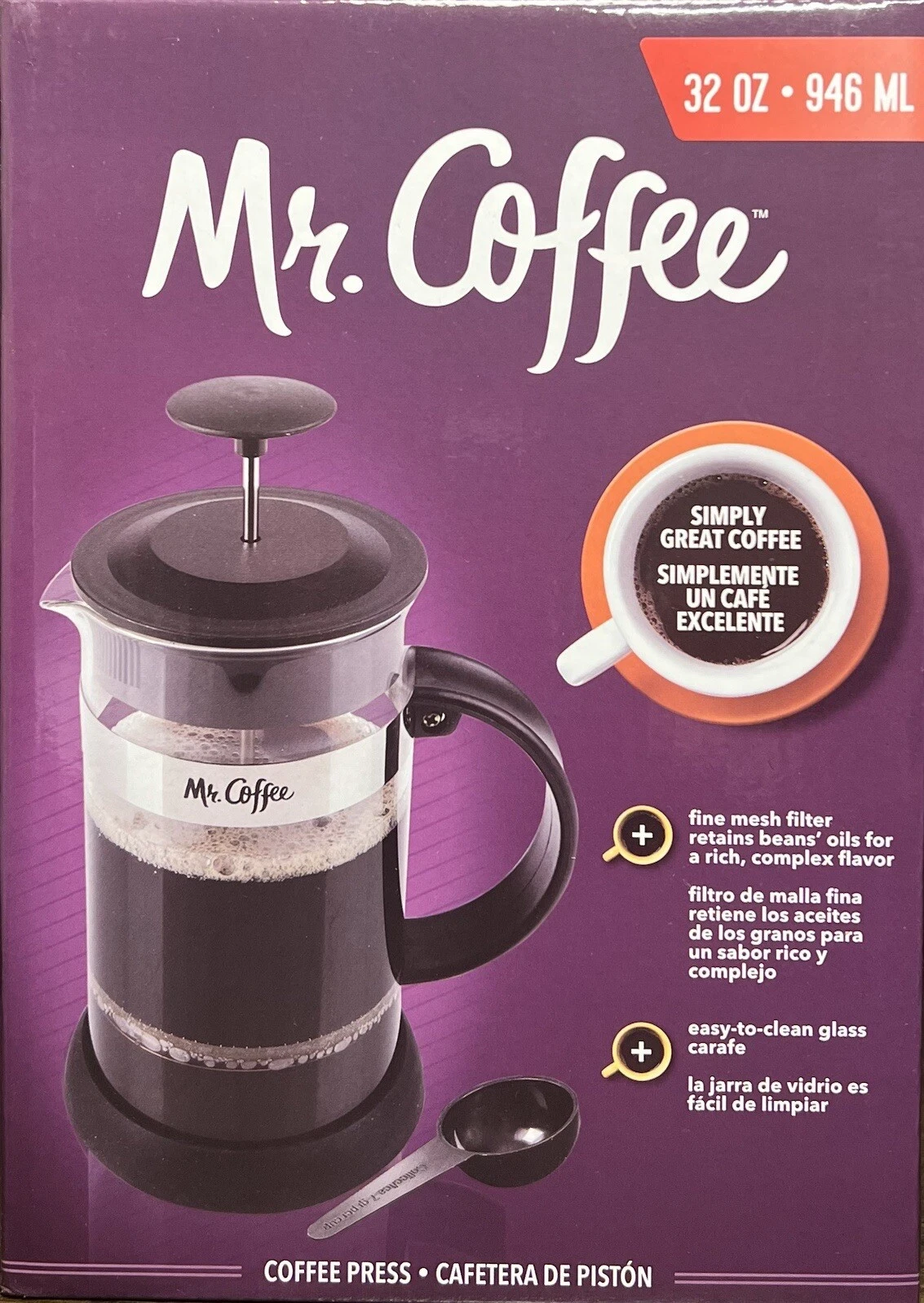 Mr. Coffee French Press 32oz W/ Glass Carafe NIB Sealed FREE SHIPPING!!!