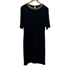 INVESTMENTS Black Beaded Jewel Neck Short Sleeve Shift Dress Size Medium