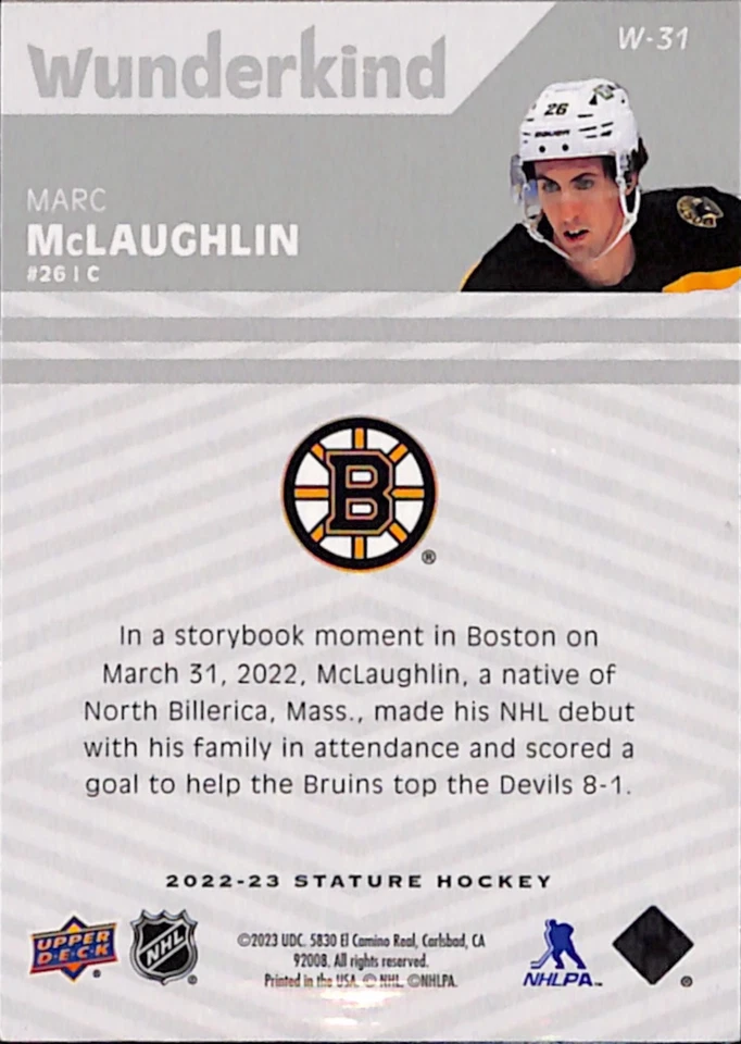 2022-23 Upper Deck Wunderkind Grey Boston Bruins Marc McLaughlin W-31 - Image 2 of 2