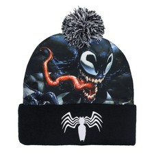 Marvel Venom Beanie Sublimated Fleece Knitted Cuffed Winter Hat with Pom
