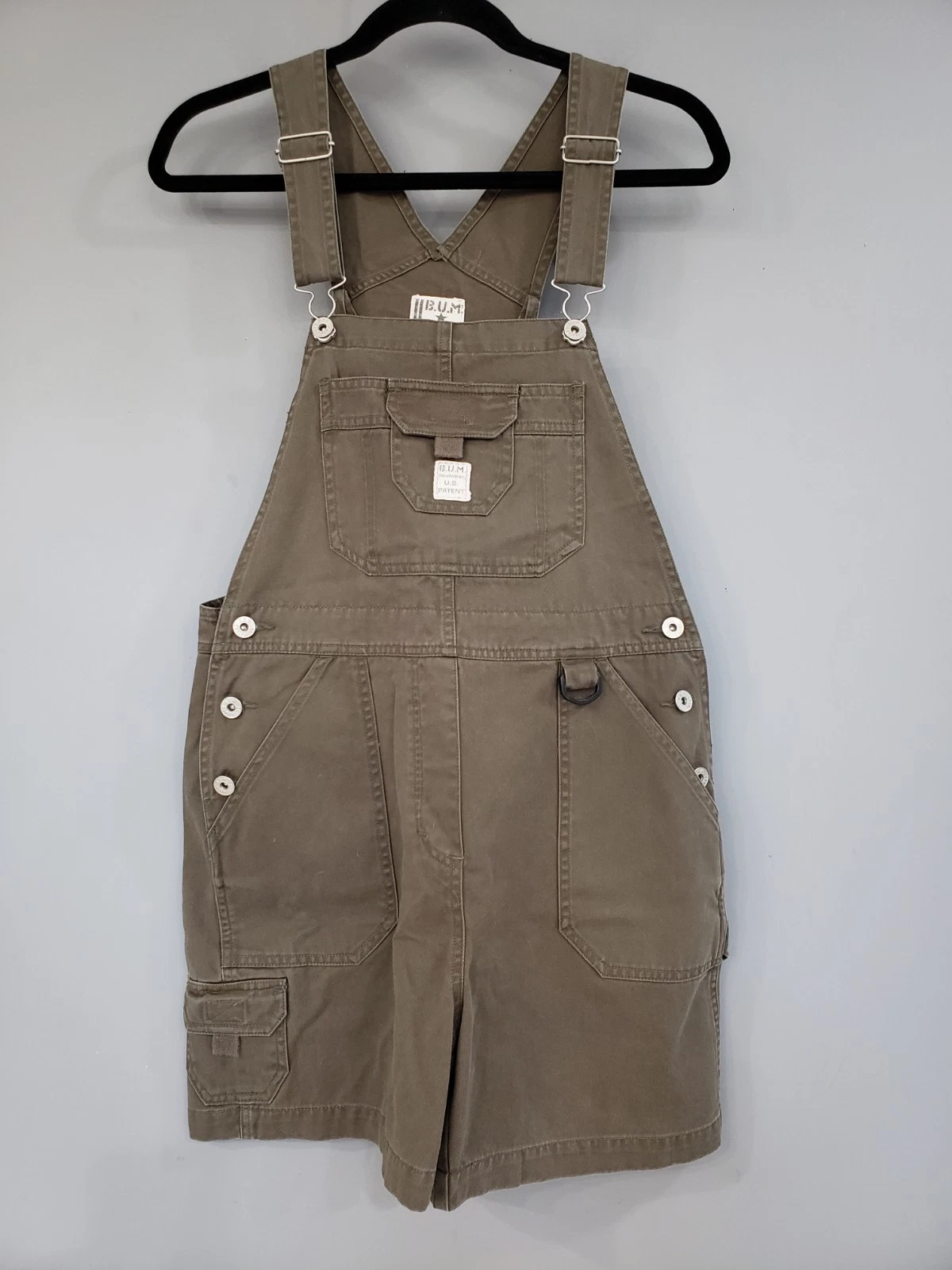 Y2K Vintage Green Denim Overall Shorts Carpenter 90s SMALL Grunge Gorpcore
