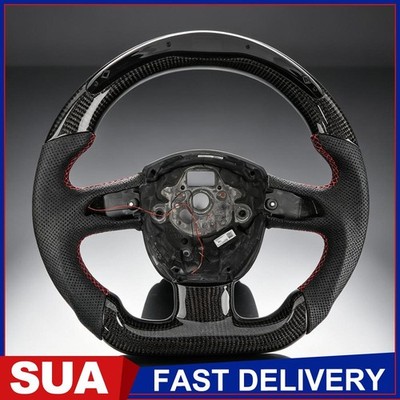 Real carbon fiber Flat Customized Sport LED Steering Wheel For Audi A4 A5 2004+