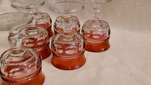 6 Vintage Indiana Glass Cranberry King's Crown Thumbprint Goblet Wine Glasses - Picture 16 of 24