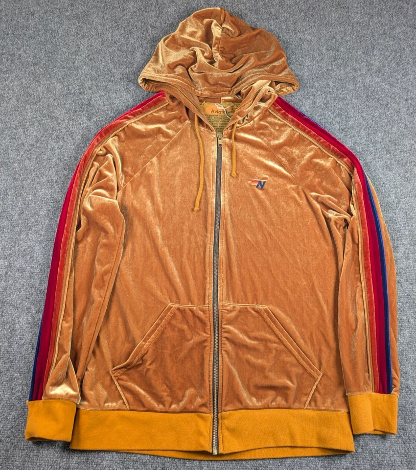 Sudadera con Capucha Aviator Nation Terciopelo Cremallera Completa Para Mujer M Naranja/Dorado Rayas Arco Iris Foto 2 de 4