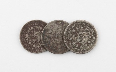 1867 1868  Shield Nickel Lot 3 Coins Total LOW GRADE FILLERS - 1356B