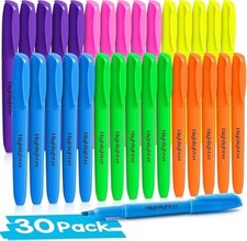 Jumlys 30-Pack Highlighters, 6 Vibrant Colors, Soft Chisel Tips, No Bleed