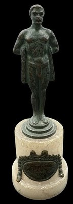 Vintage ArtDeco Cast Metal Figure of Gentleman on Marble Base /w Engraved Plaque