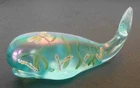Vintage Fenton HP Aquamarine Blue Iridized Whale Figurine Dragonfly Signed Burns
