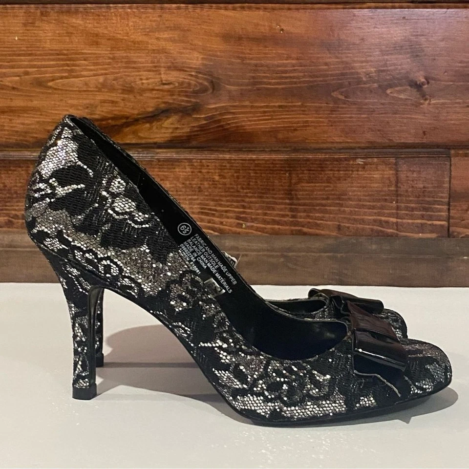 Hollywould para Target Lauren Tacones Negro Plata Encaje 4" Tacón Para Mujer Talla 6.5 Foto 4 de 4