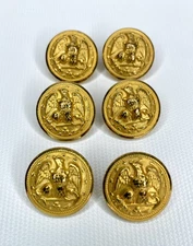 VTG Gold Tone US Military Style  7/8" Shank Buttons Lot of 6 Anchor Eagle Navy