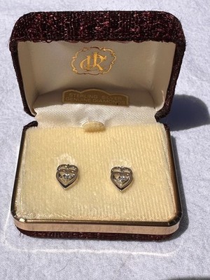 925 Sterling Silver & Genuine Diamond Heart Earrings