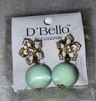 D Bello Mint Green And  Rhinestone Post Dangle Earrings - NEW WITH TAGS