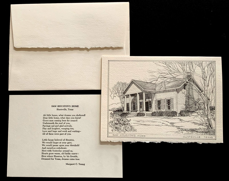SAM HOUSTON’S HOME notecard unused Huntsville Texas artist sketch Souvenir Travl