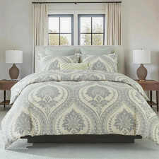 Damask Queen Duvet Cover 90"X90" - Grey Beige 3 Piece, 100 Cotton  Paisley Duv