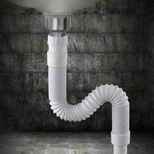Kitchen Syphon Sink Flexible Waste Pipe Solid Connection Waste Pipe White 1pc