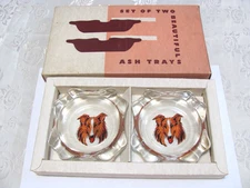 2) Vintage 1960's Collie Lassie Dog Glass Ashtray's, Original Box. Very Nice!!!!