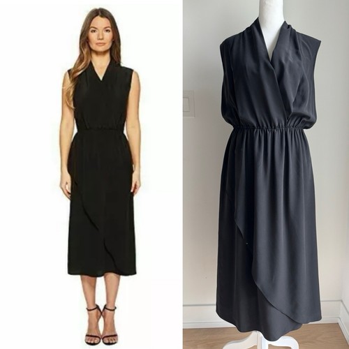 Vince draped Cross Front black 100% silk defined waist dress wrap Women’s Medium