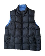 Lands End Women s Goose Down Puffer Vest Reversible L 14-16 Black Blue EUC