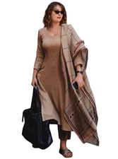 GoSriKi Women's Rayon Blend Solid Straight Kurta with Pant & Dupatta