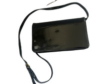 Vintage Black Leather ANDE great Purse Clutch Magnetic Close Gold Trim Clean