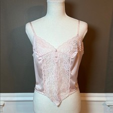 Vintage Lace Satin Cami Pink Sheer Lingerie Top 90s Deadstock