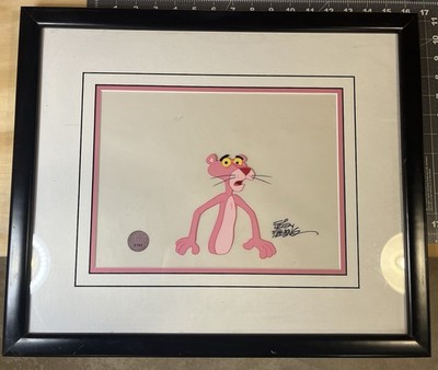 Pink Panther Animation Cell Singed By Friz Freleng COA Framed