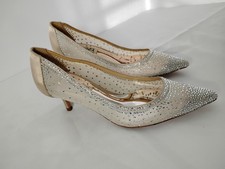 Badgley Mischka Emi Kitten Heel Pumps Ivory W/Crystal Embellishments Party Event